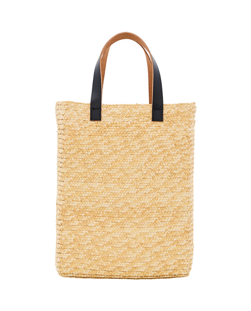 Plan C Woven Straw Medium Shopper Bag With Adjustable Strap And Abstract Design Neutraal
