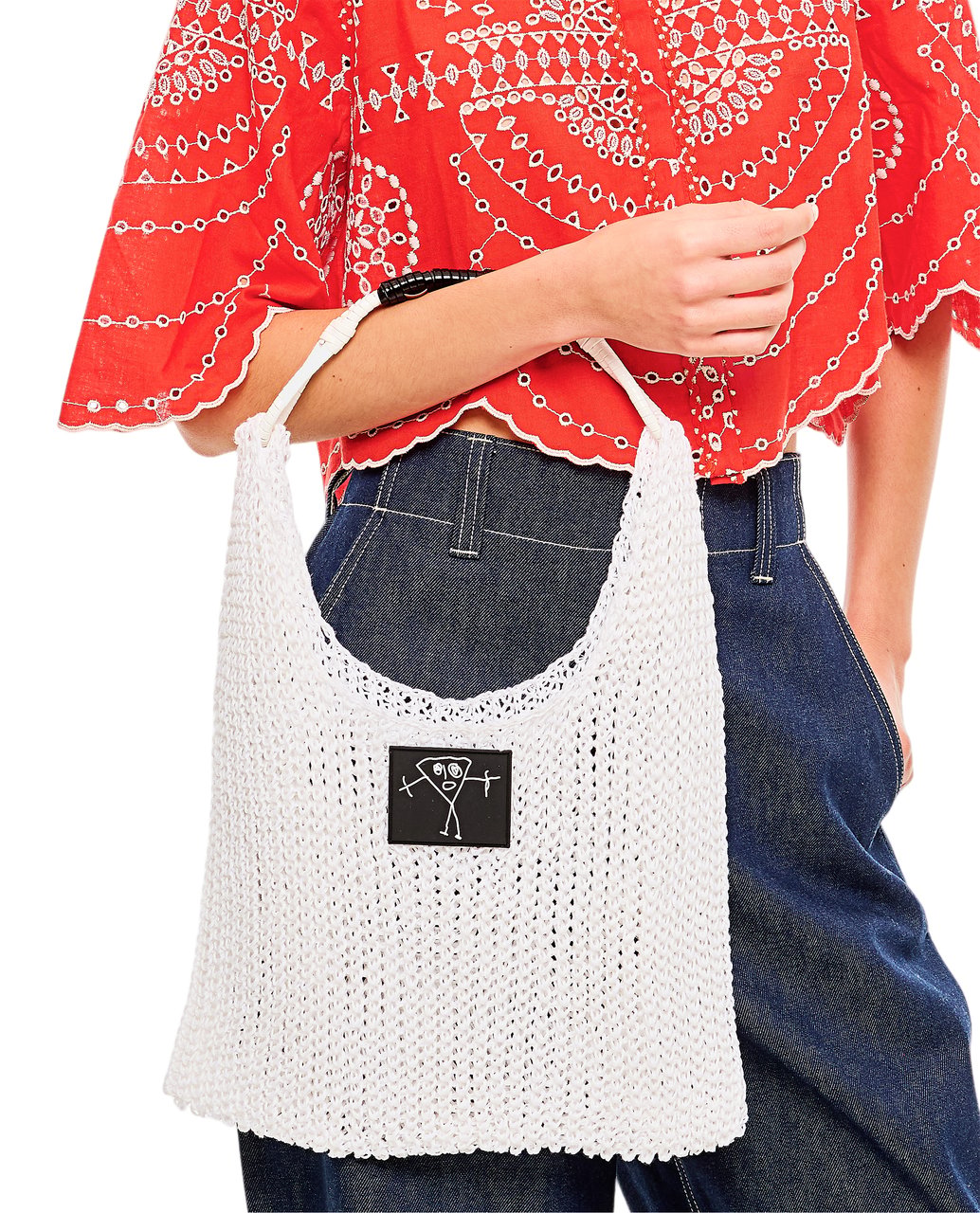 Plan C Mesh Tote Bag With Braided Handles And Unique Design Wit