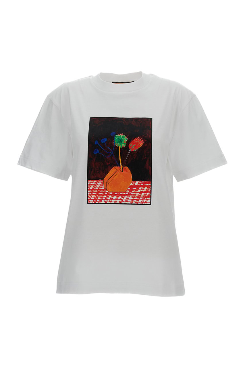 Plan C Boxy-Fit Multicolor Printed Crew-Neck T-Shirt Wit
