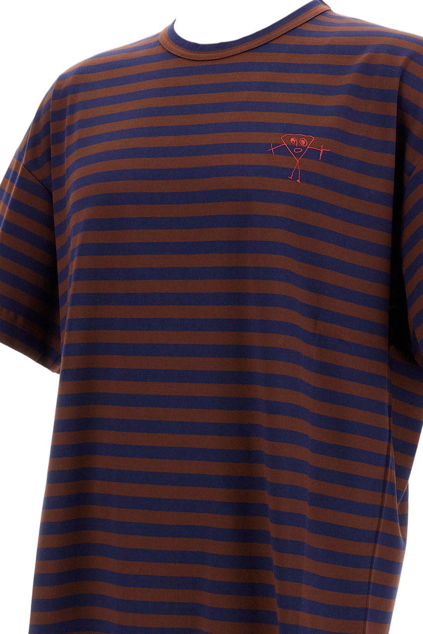 Plan C Striped Crew-Neck Cotton T-Shirt With Embroidered Detail Bruin