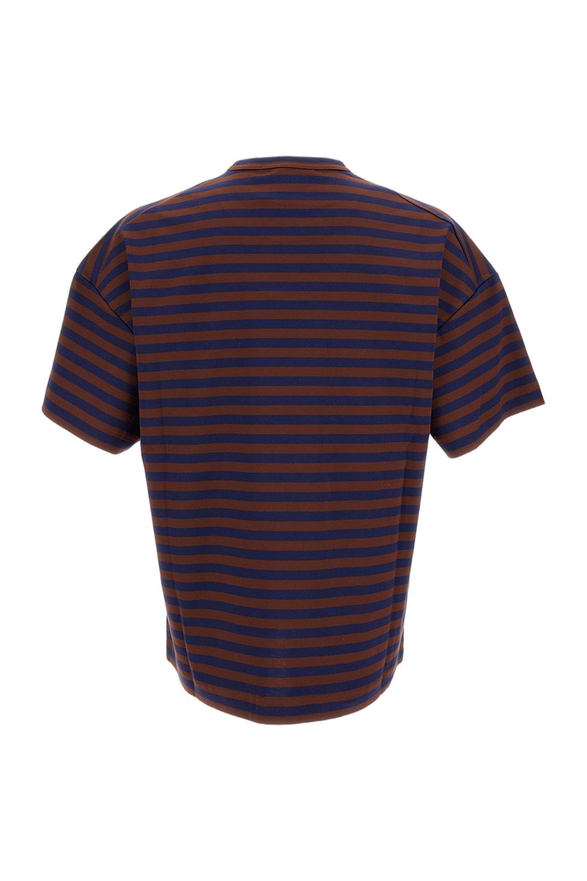 Plan C Striped Crew-Neck Cotton T-Shirt With Embroidered Detail Bruin