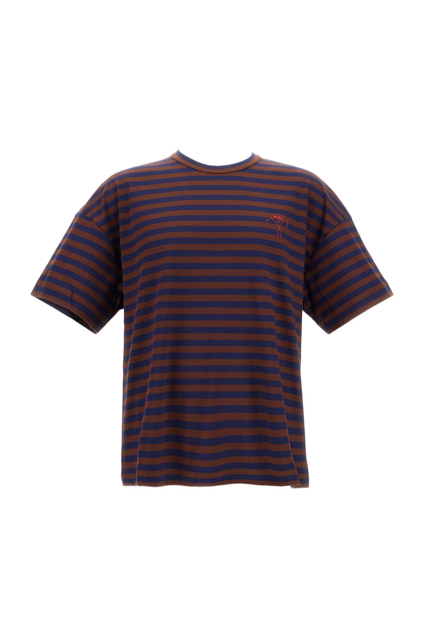 Plan C Striped Crew-Neck Cotton T-Shirt With Embroidered Detail Bruin