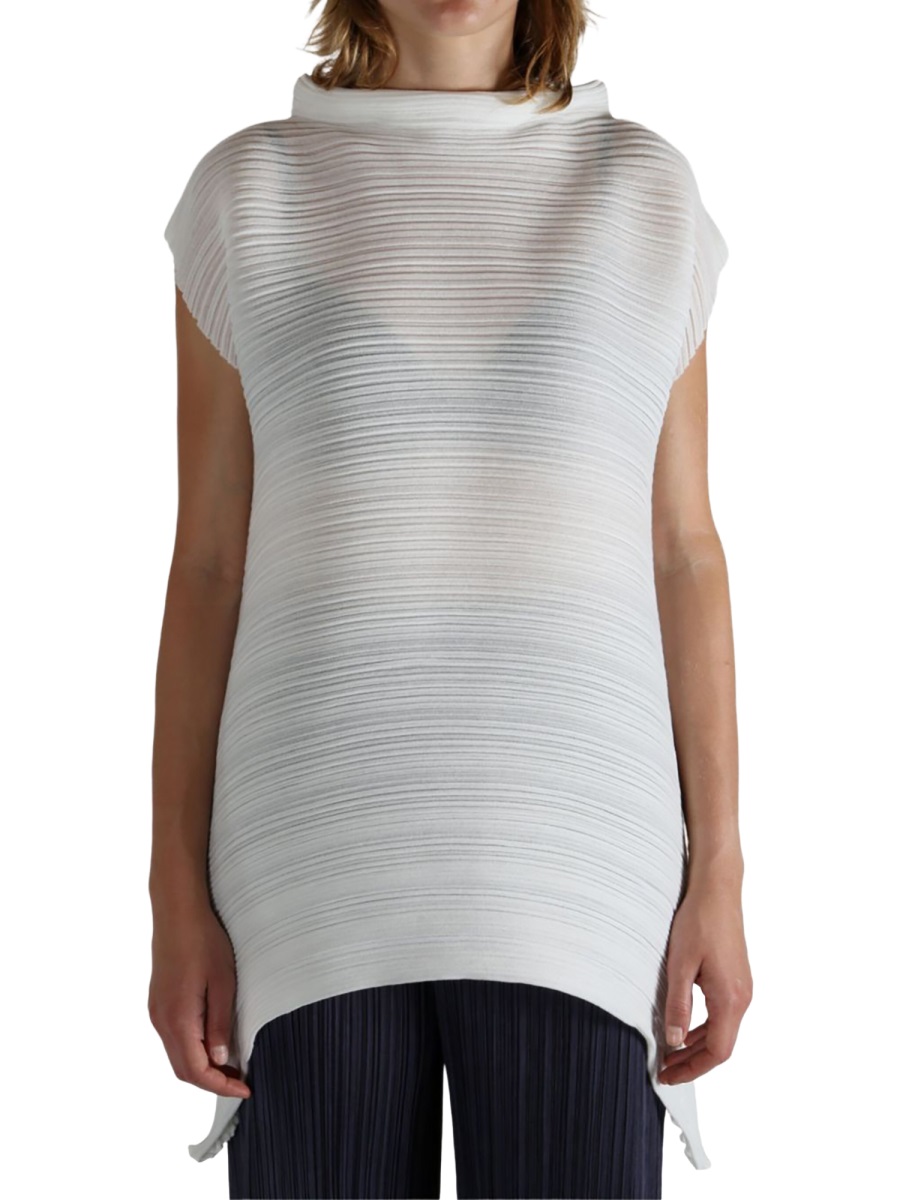 Pleats Please White Pleated Cotton-Blend Shirt Wit