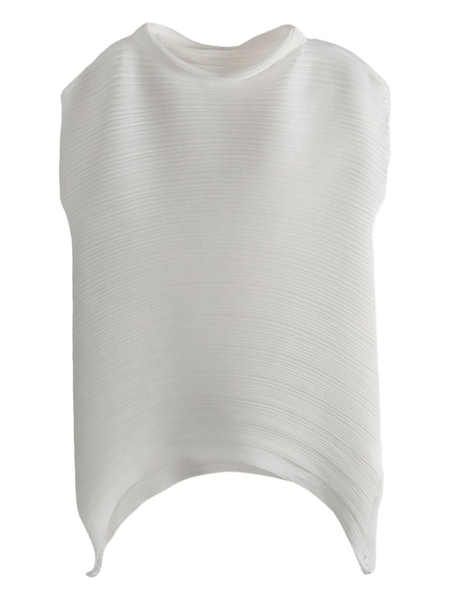 Pleats Please White Pleated Cotton-Blend Shirt Wit
