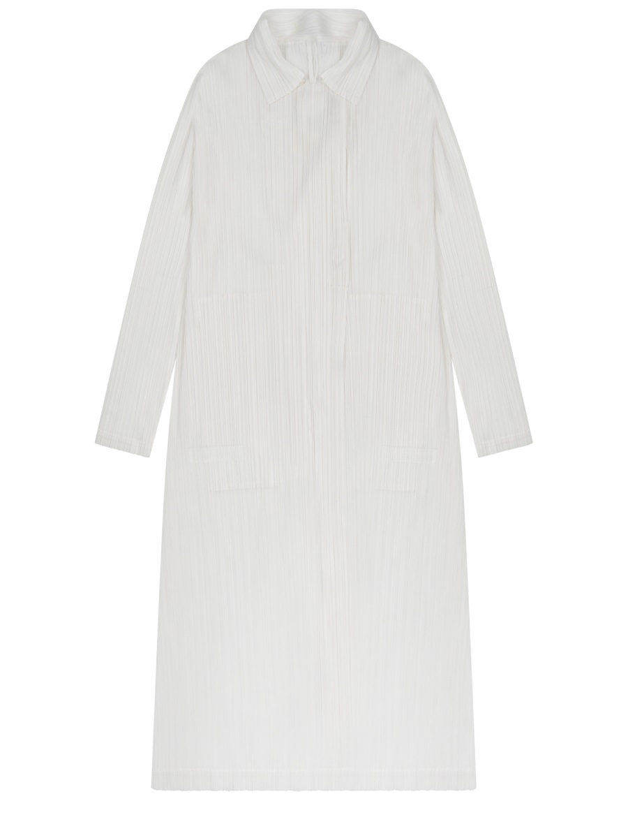 Pleats Please Long Lightweight Coat with Subtle Pleated Texture Wit