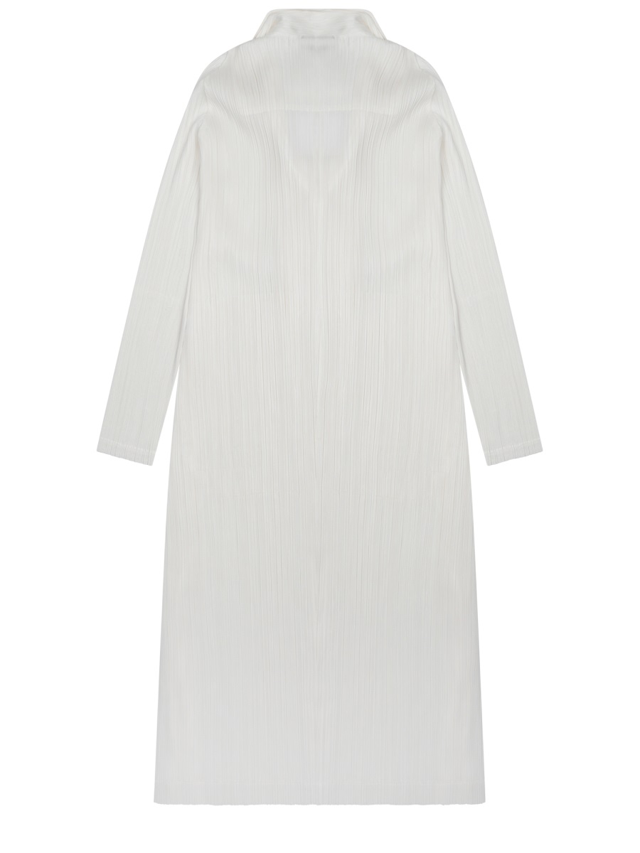 Pleats Please Long Lightweight Coat with Subtle Pleated Texture Wit