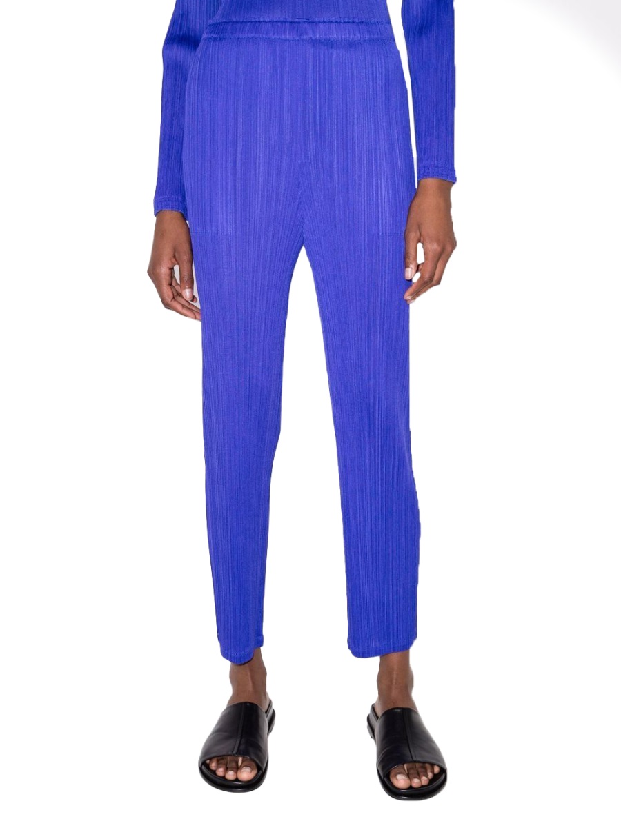 Pleats Please Blue Vibrant Pleated Straight-Leg Pants Blauw