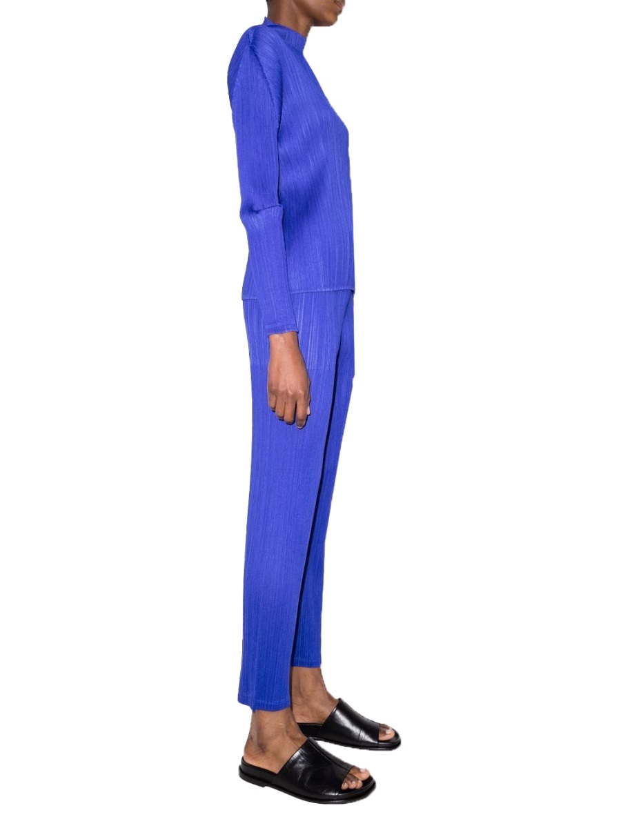 Pleats Please Blue Vibrant Pleated Straight-Leg Pants Blauw