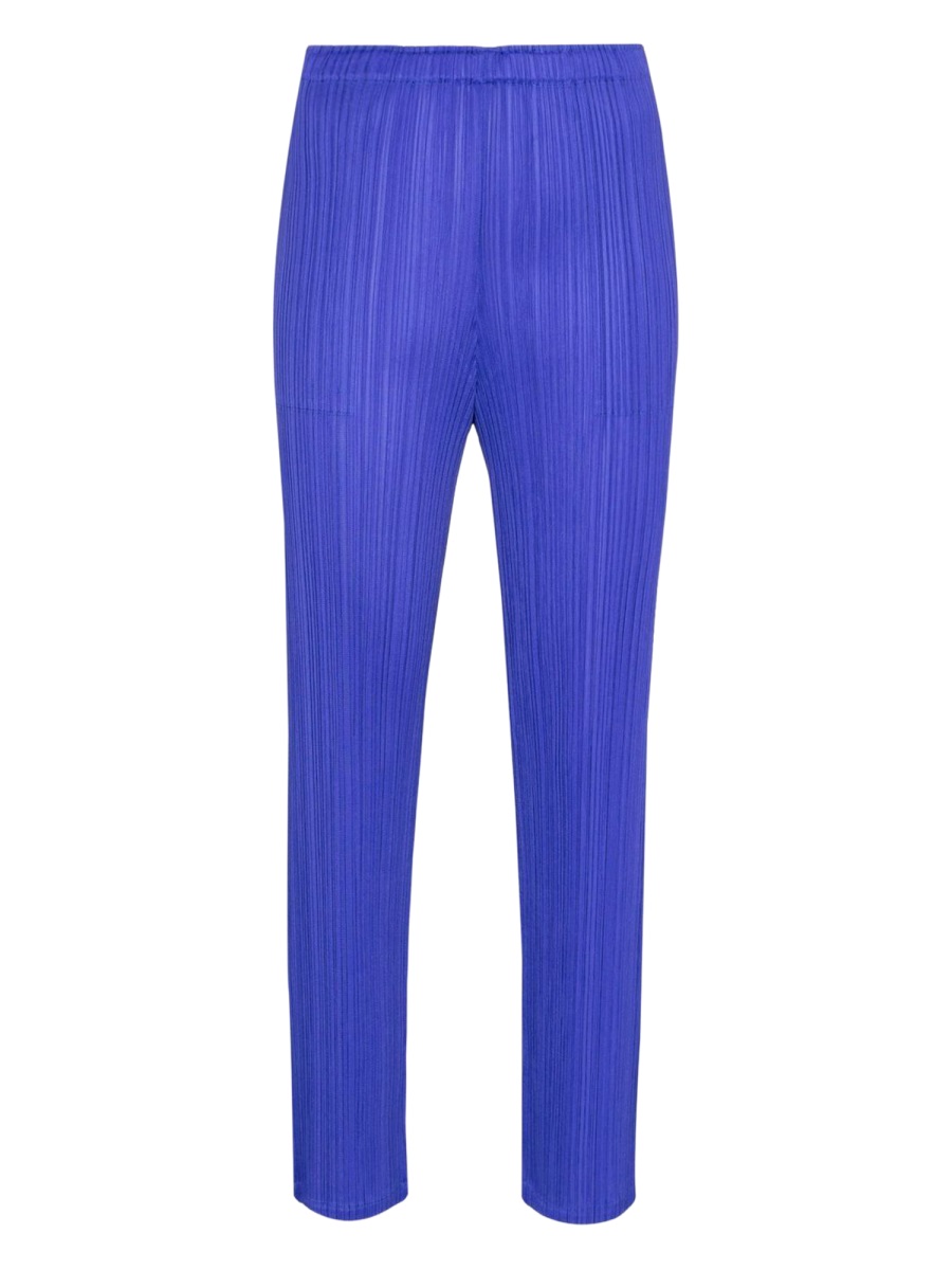 Pleats Please Blue Vibrant Pleated Straight-Leg Pants Blauw