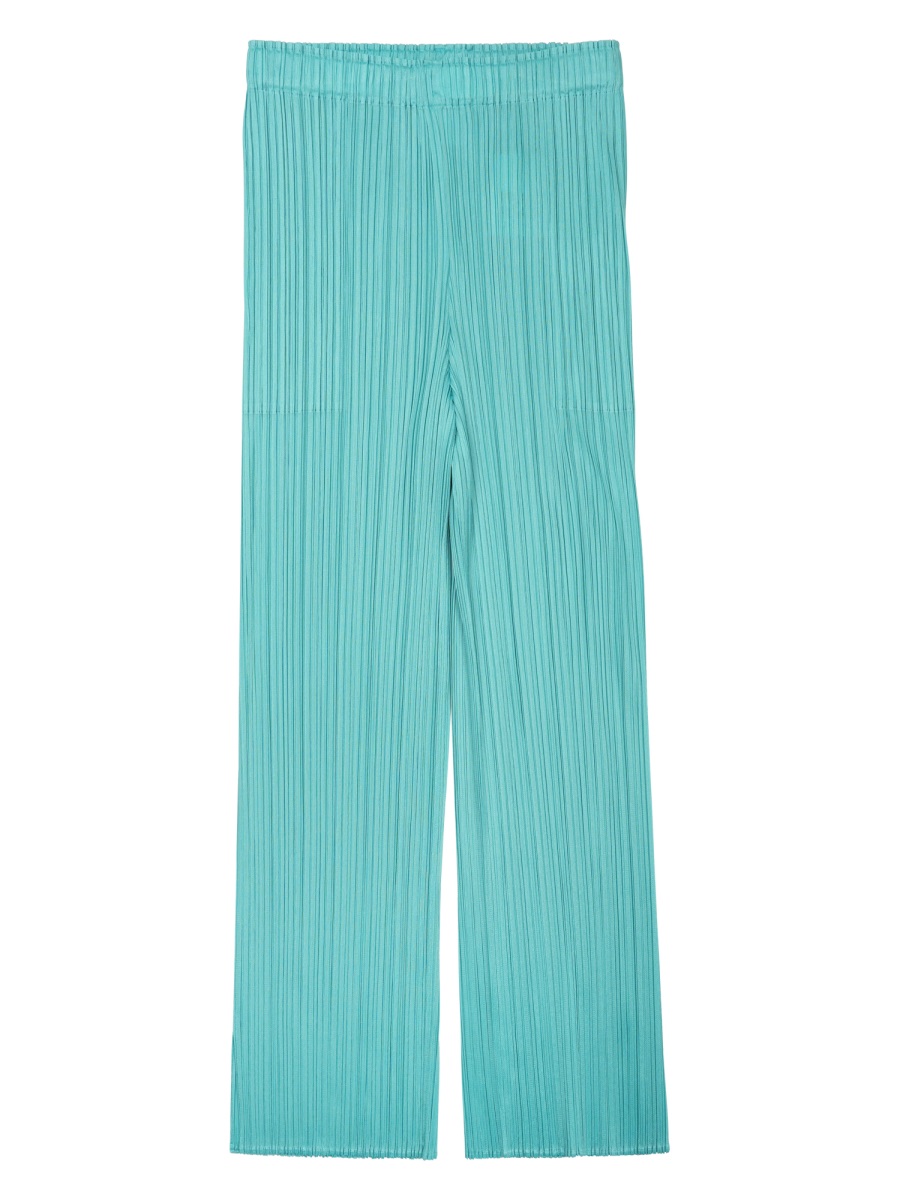 Pleats Please Wide-Leg Green Trousers with Relaxed Fit and Pleated Texture Blauw
