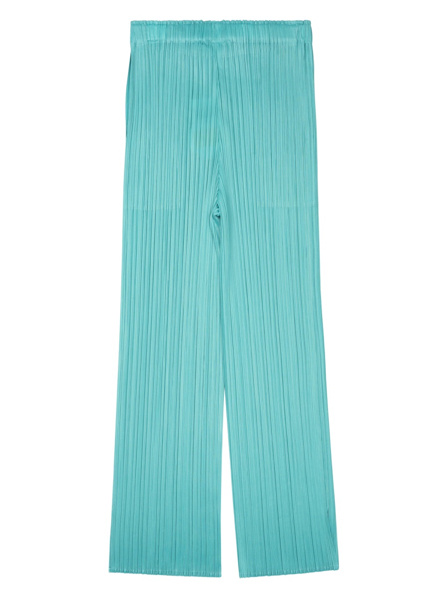 Pleats Please Wide-Leg Green Trousers with Relaxed Fit and Pleated Texture Blauw