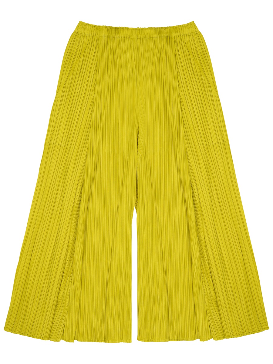 Pleats Please Pleated Wide-Leg Trousers with Elastic Waistband Geel