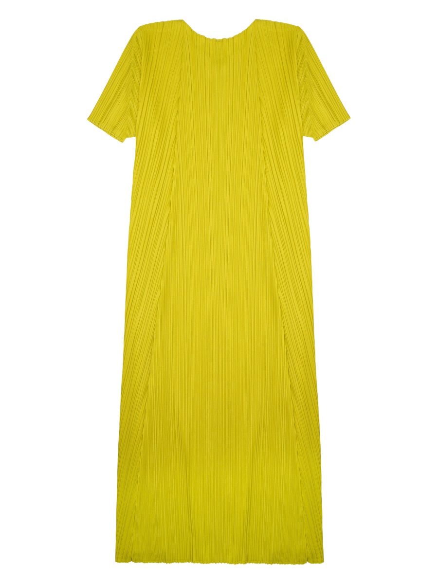 Pleats Please Pleated Day Dress with Textured Details in Vibrant Yellow Goud