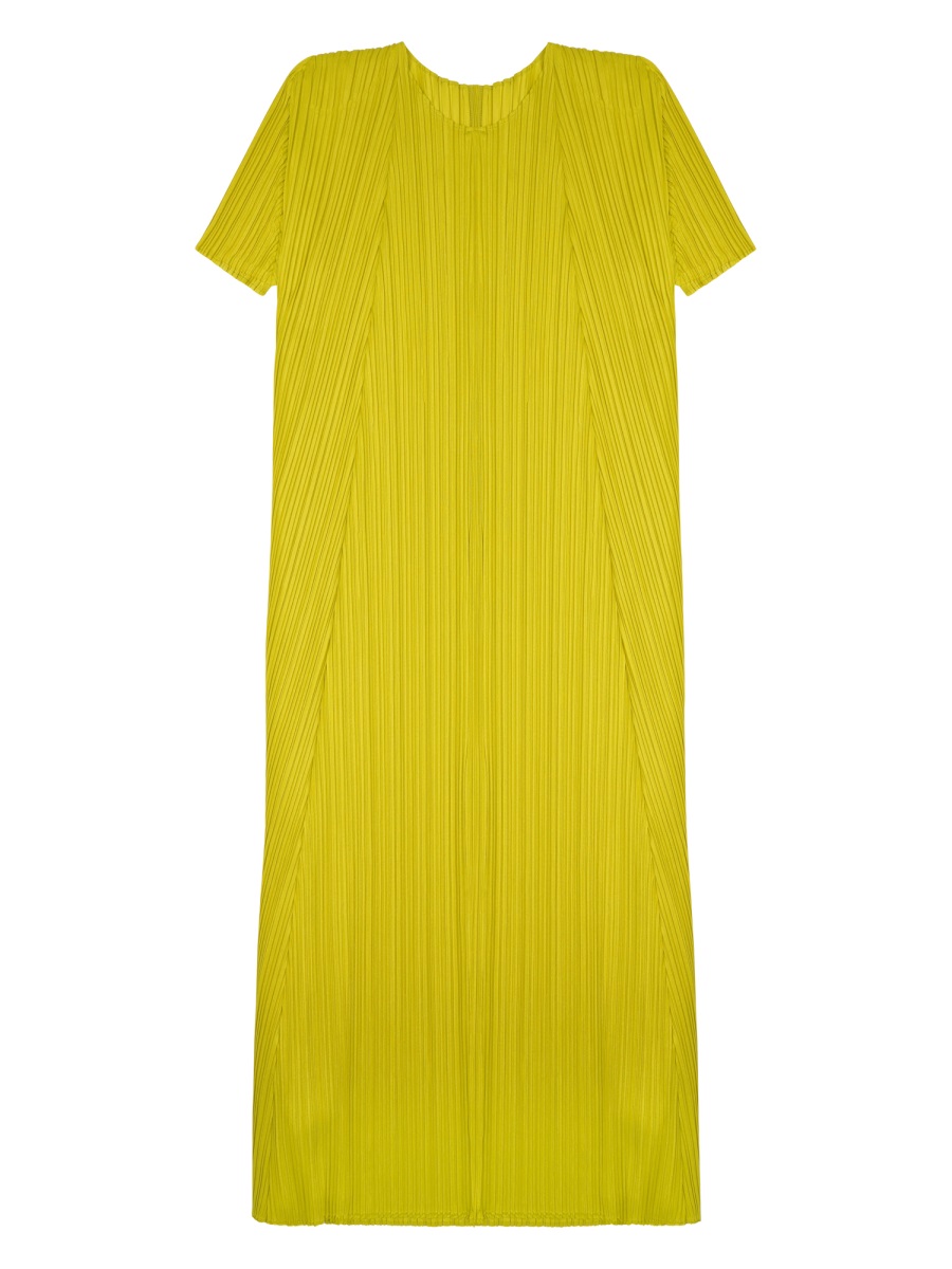 Pleats Please Pleated Day Dress with Textured Details in Vibrant Yellow Goud