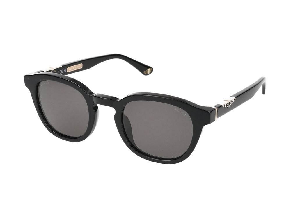 Police Square Frame Sunglasses with Acetate Construction and Metallic Accents Grijs