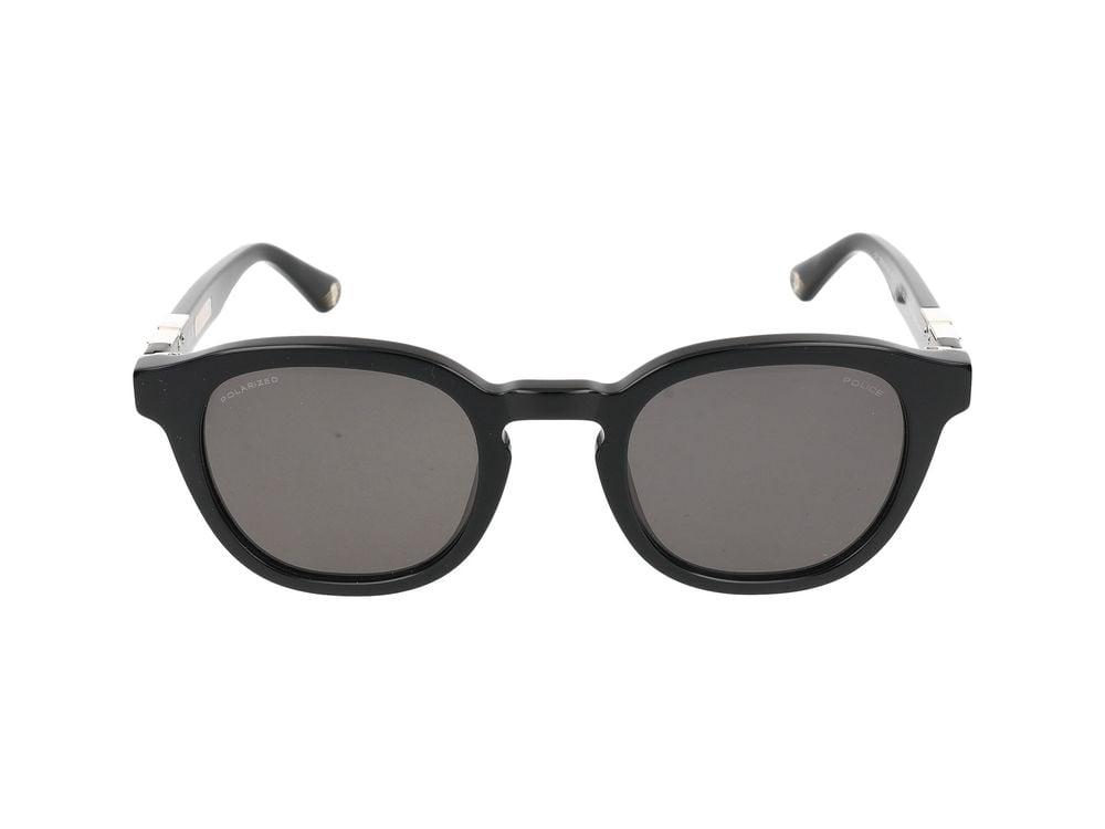 Police Square Frame Sunglasses with Acetate Construction and Metallic Accents Grijs