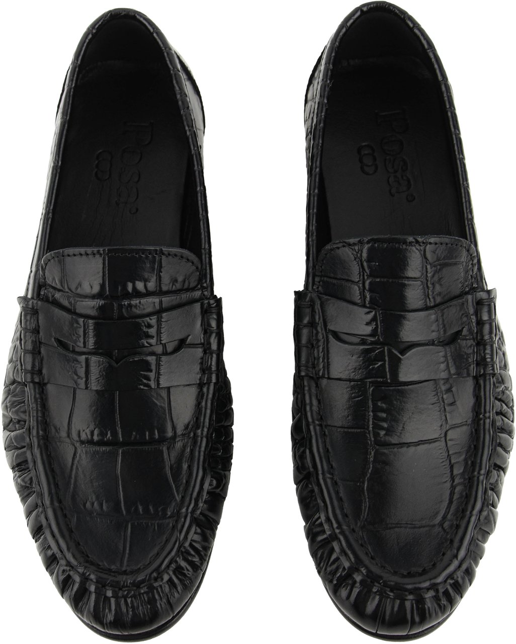 Posa Loafer Wrinkle Croc Black Zwart