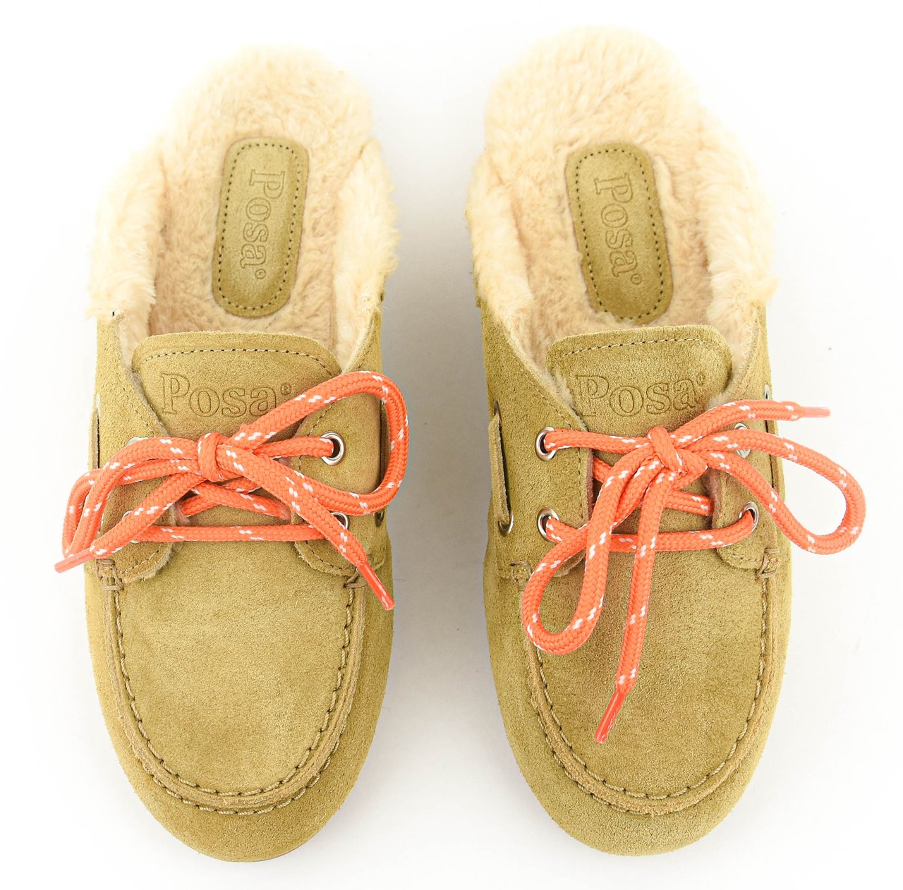 Posa Boat Loafer Mule Fake Fur Tan Bruin