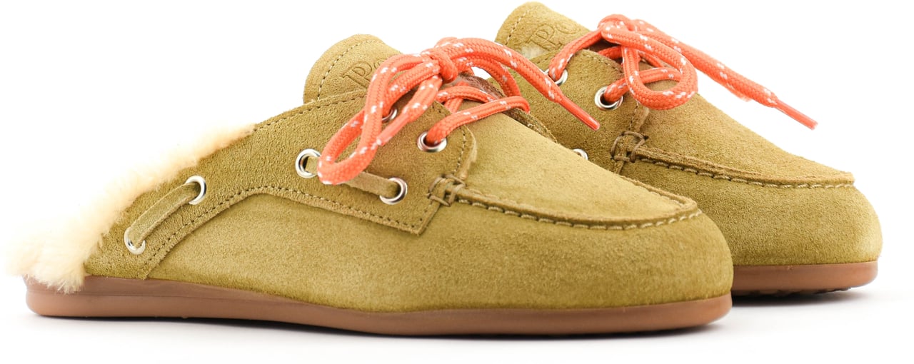 Posa Boat Loafer Mule Fake Fur Tan Bruin