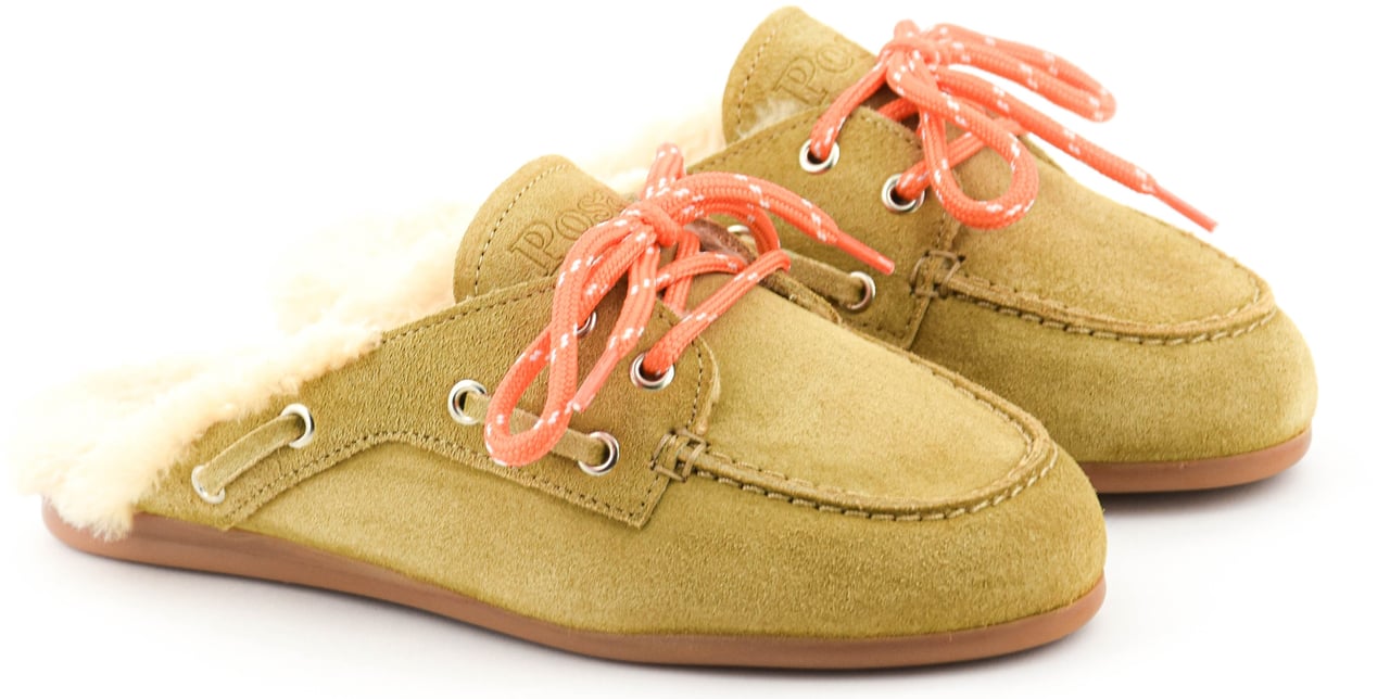 Posa Boat Loafer Mule Fake Fur Tan Bruin
