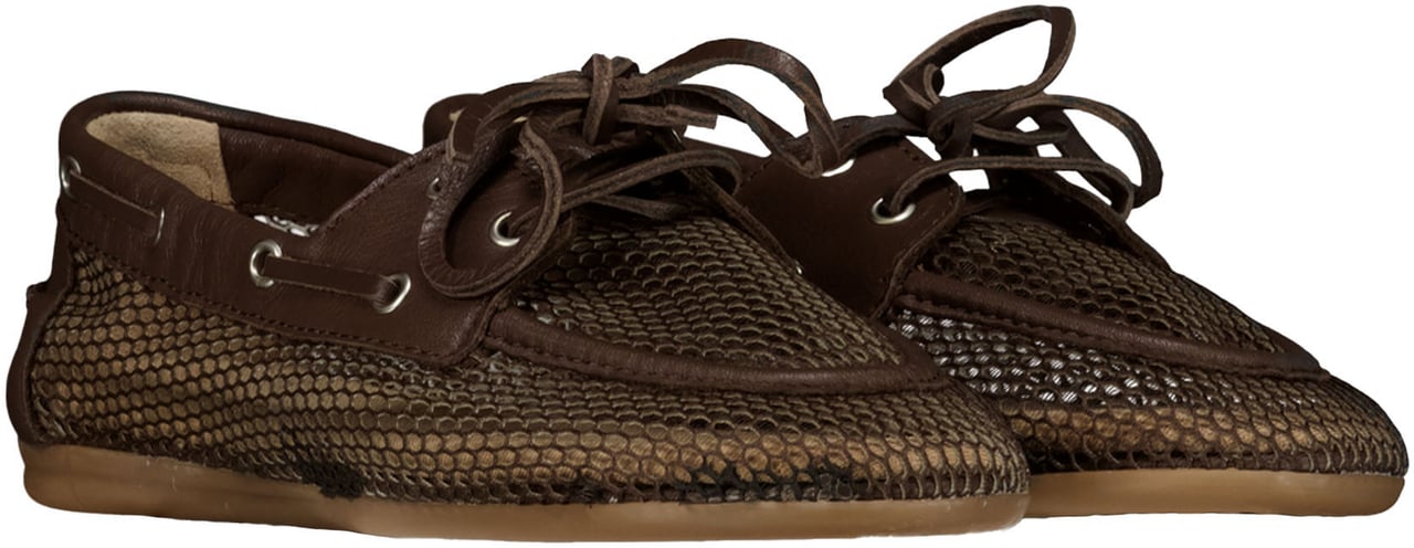 Posa Pw111 Loafers Donkerbruin Boat Loafer Mesh - Leather Bruin