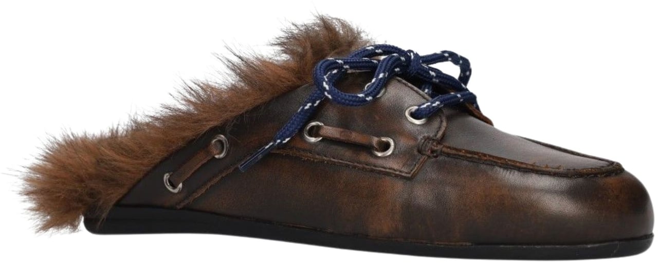 Posa Pw23 Loafers Donkerbruin Boat Loafer Mule Fairy Fur - Leather Bruin