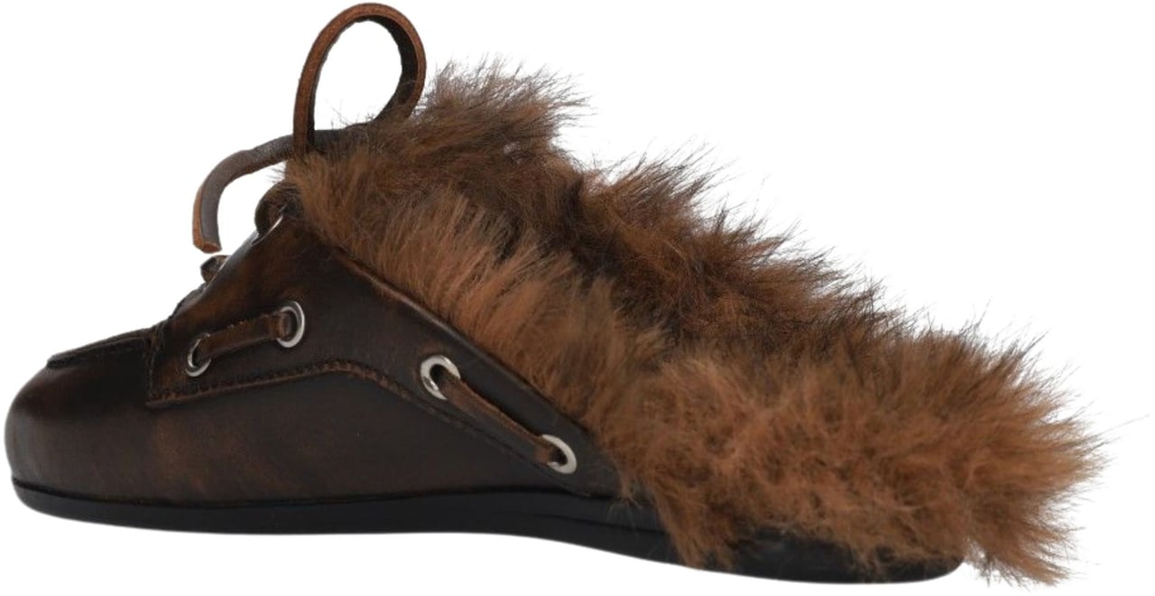 Posa Pw23 Loafers Donkerbruin Boat Loafer Mule Fairy Fur - Leather Bruin