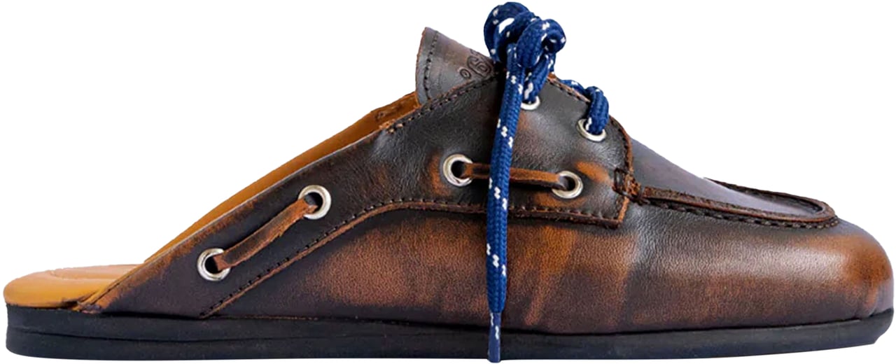 Posa Boat Loafer Mule Leather Coffee Bruin