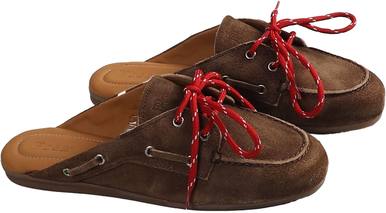 Posa Bootvormige loafers/muiltjes van suède, donkerbruin. Bruin