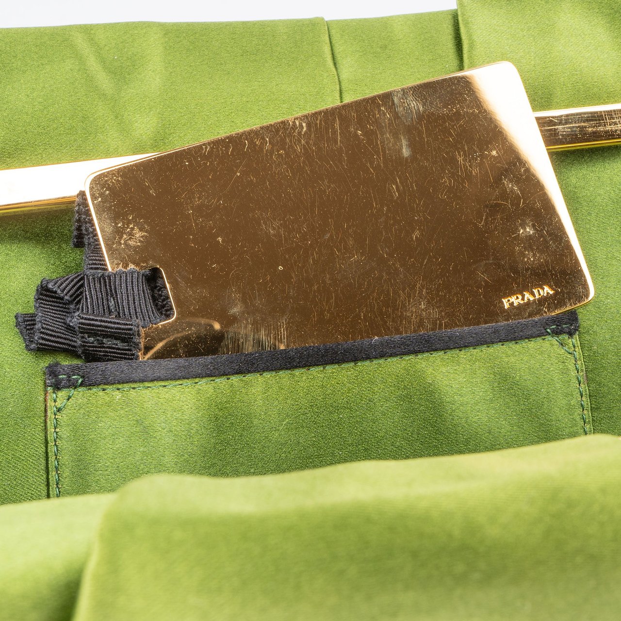 Prada Prada Pleated Felce Satin Pochette Accessoires Clutch Groen