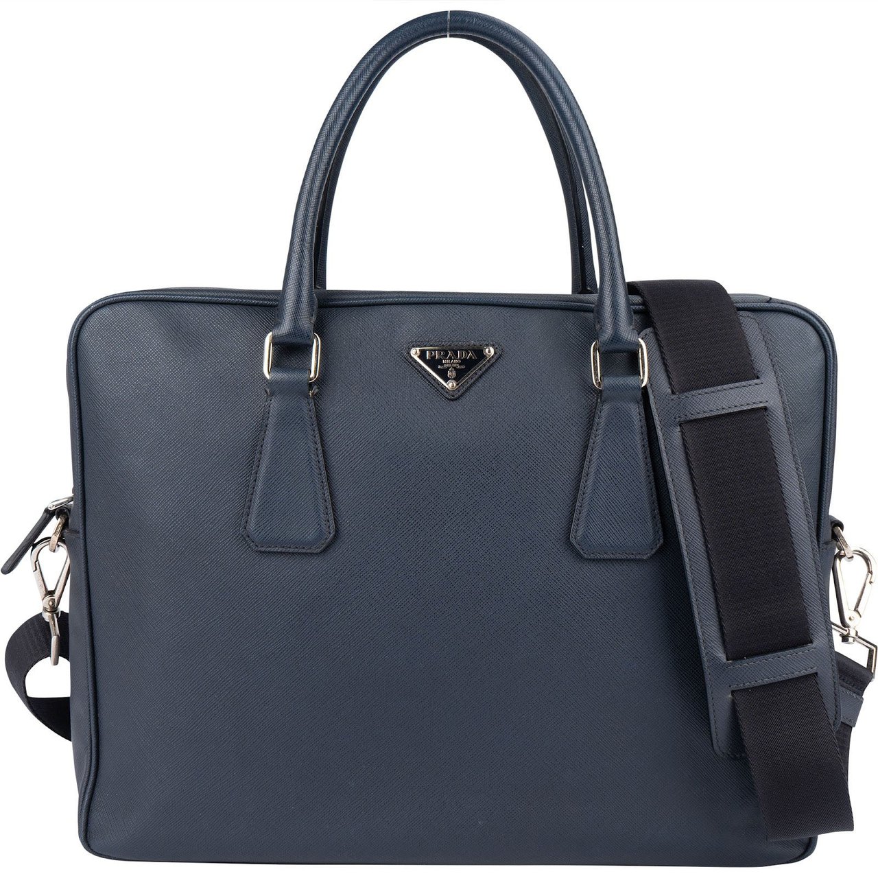 Prada Prada Bleu Saffiano Leather Business Handbag Crossbody Bag Navy