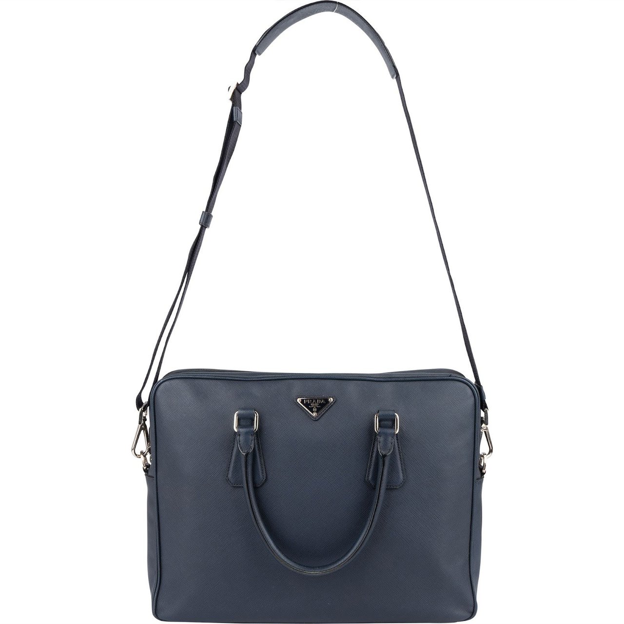 Prada Prada Bleu Saffiano Leather Business Handbag Crossbody Bag Navy