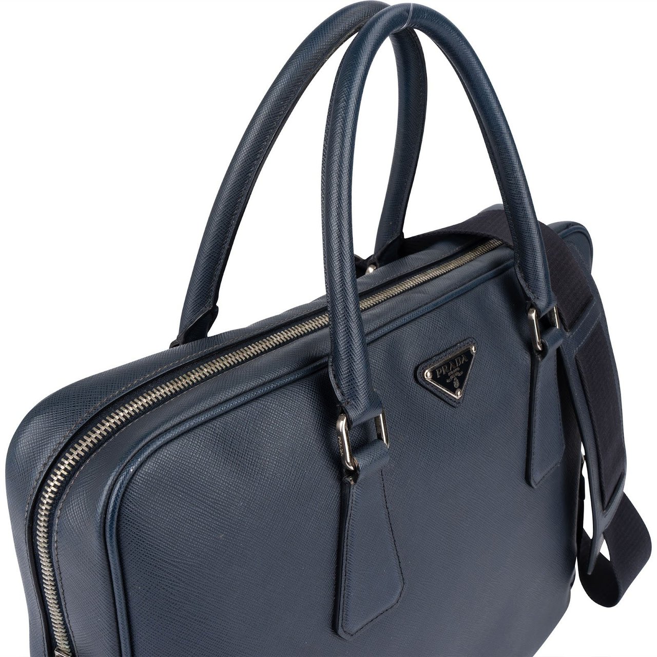 Prada Prada Bleu Saffiano Leather Business Handbag Crossbody Bag Navy