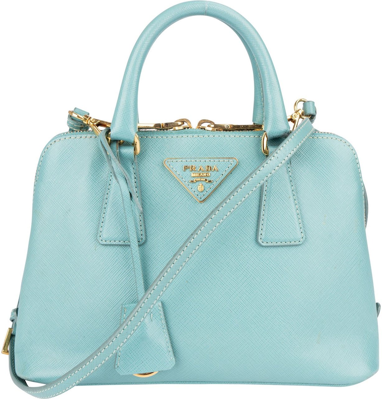 Prada Prada Saffiano Leather Mini Promenade Handbag Lichtblauw