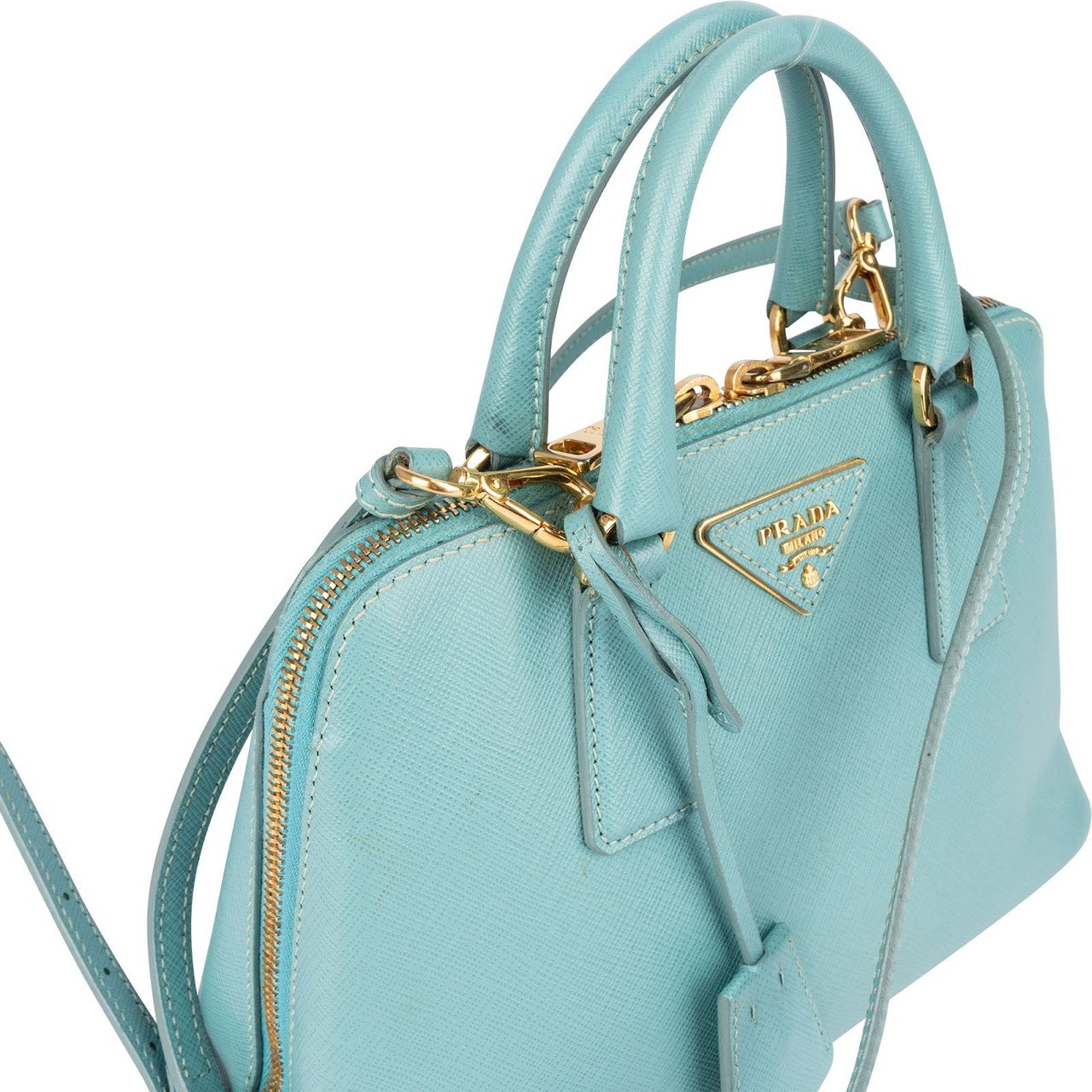 Prada Prada Saffiano Leather Mini Promenade Handbag Lichtblauw