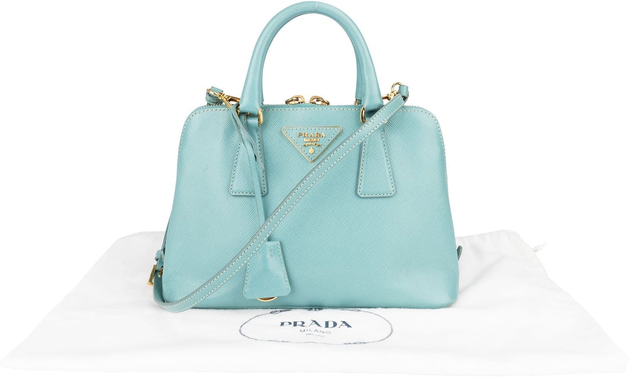 Prada Prada Saffiano Leather Mini Promenade Handbag Lichtblauw