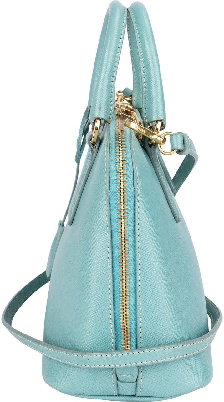 Prada Prada Saffiano Leather Mini Promenade Handbag Lichtblauw