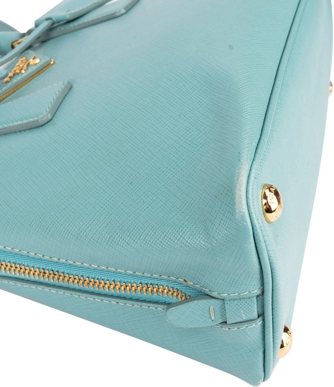 Prada Prada Saffiano Leather Mini Promenade Handbag Lichtblauw