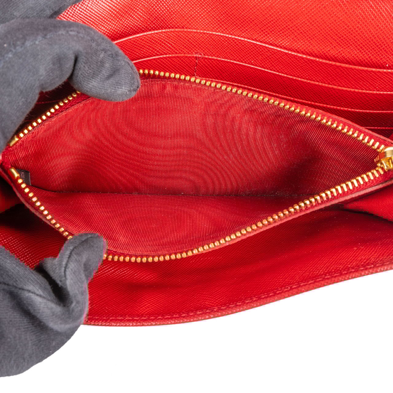 Prada Prada Saffiano Leather Floral Applique Continental Wallet Rood