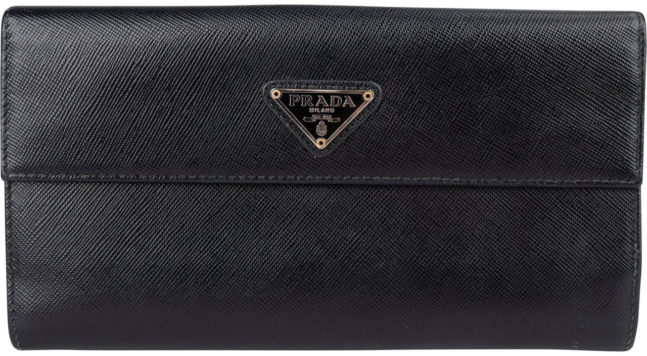 Prada Prada Saffiano Leather Triangel Continental Wallet Zwart