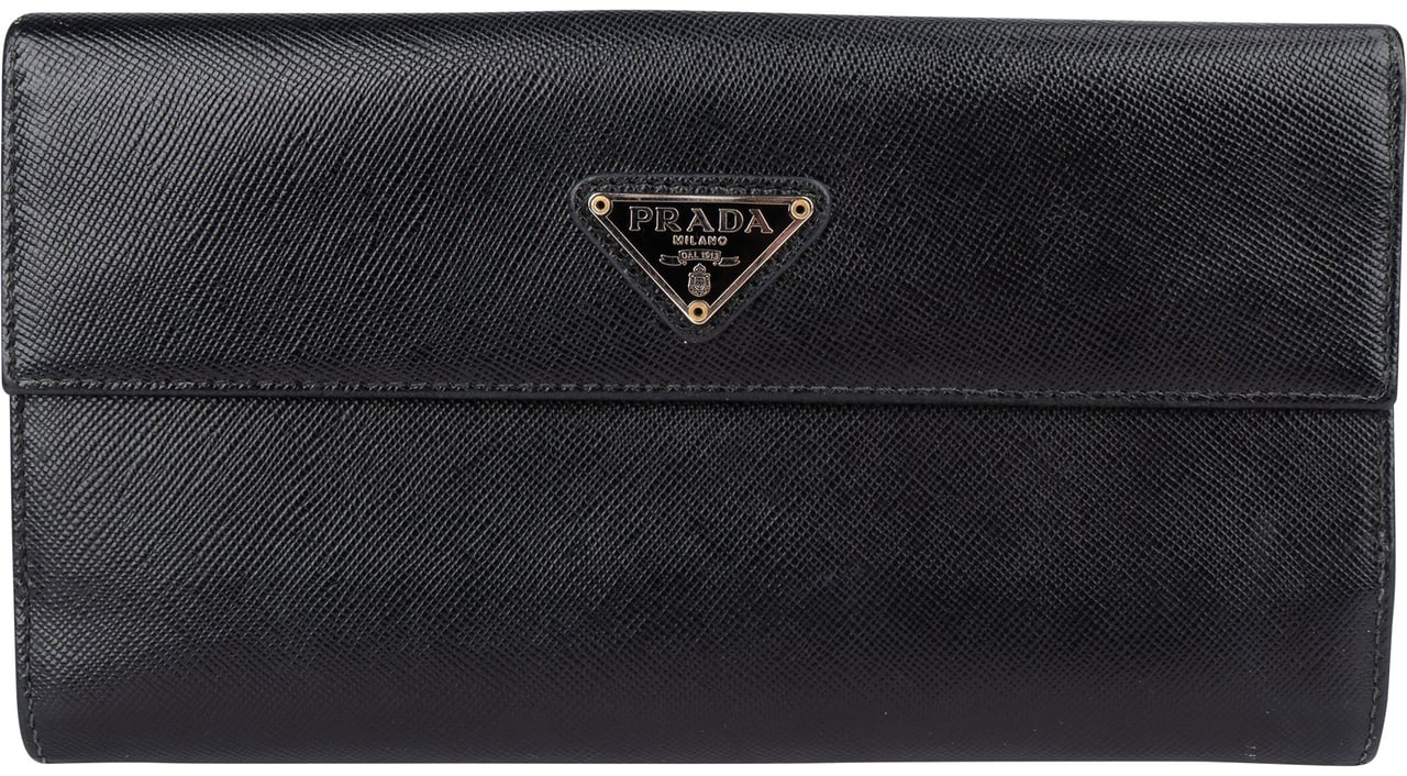 Prada Saffiano Leather Triangel Continental Wallet Zwart