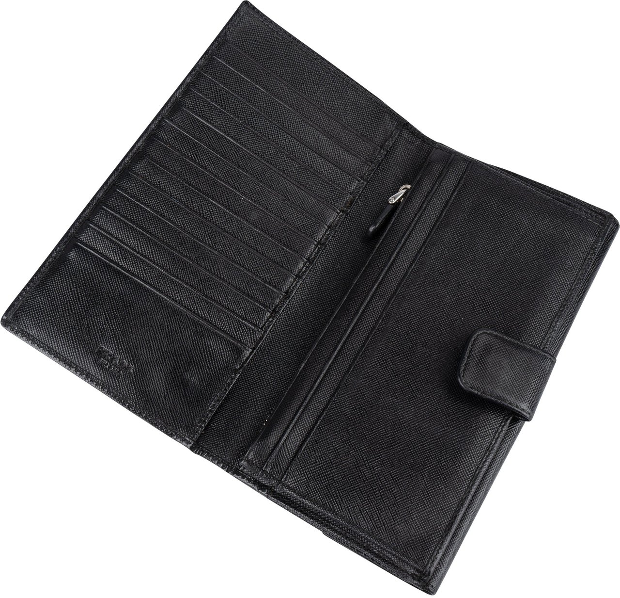 Prada Saffiano Leather Triangel Continental Wallet Zwart