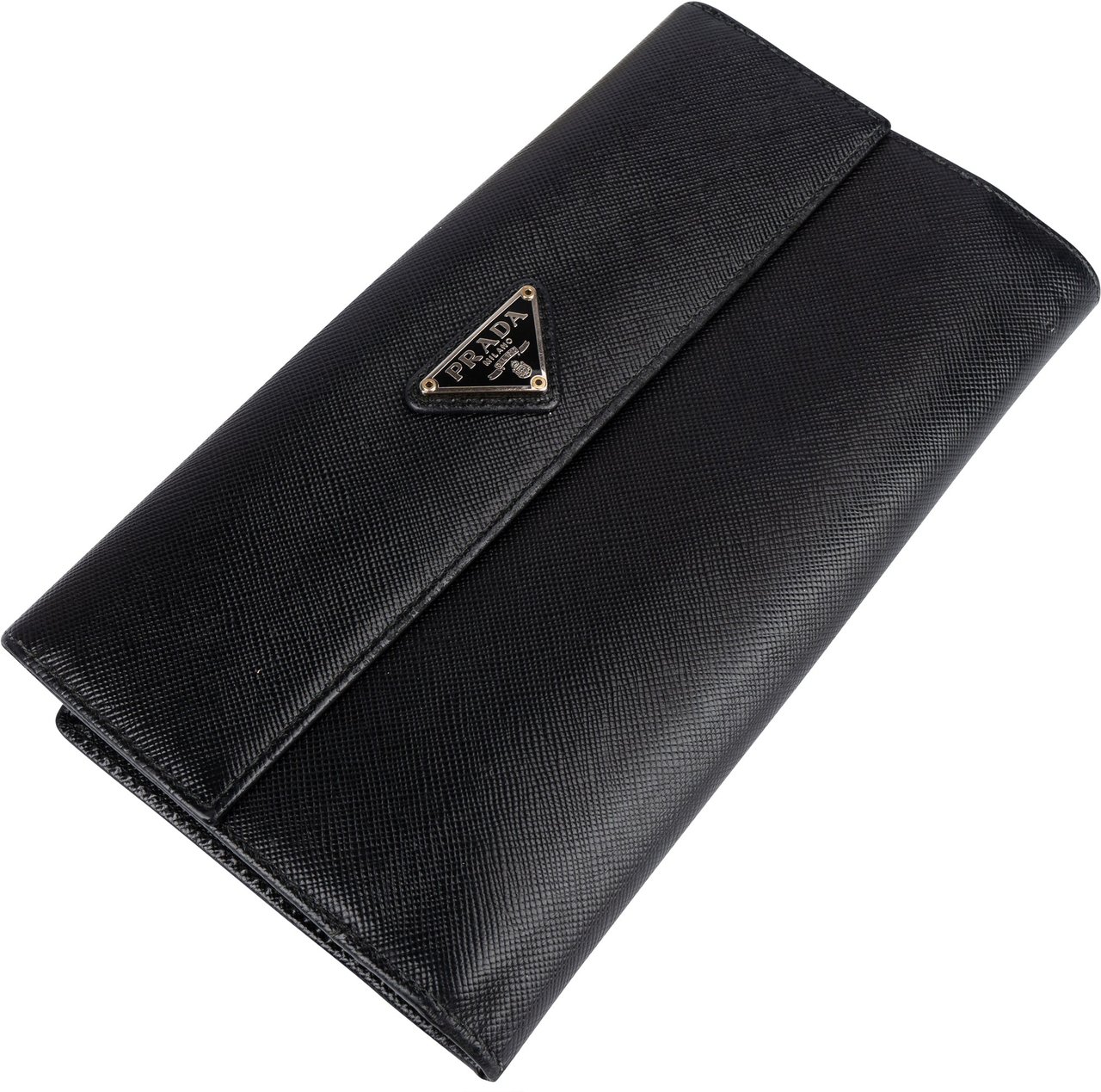 Prada Saffiano Leather Triangel Continental Wallet Zwart