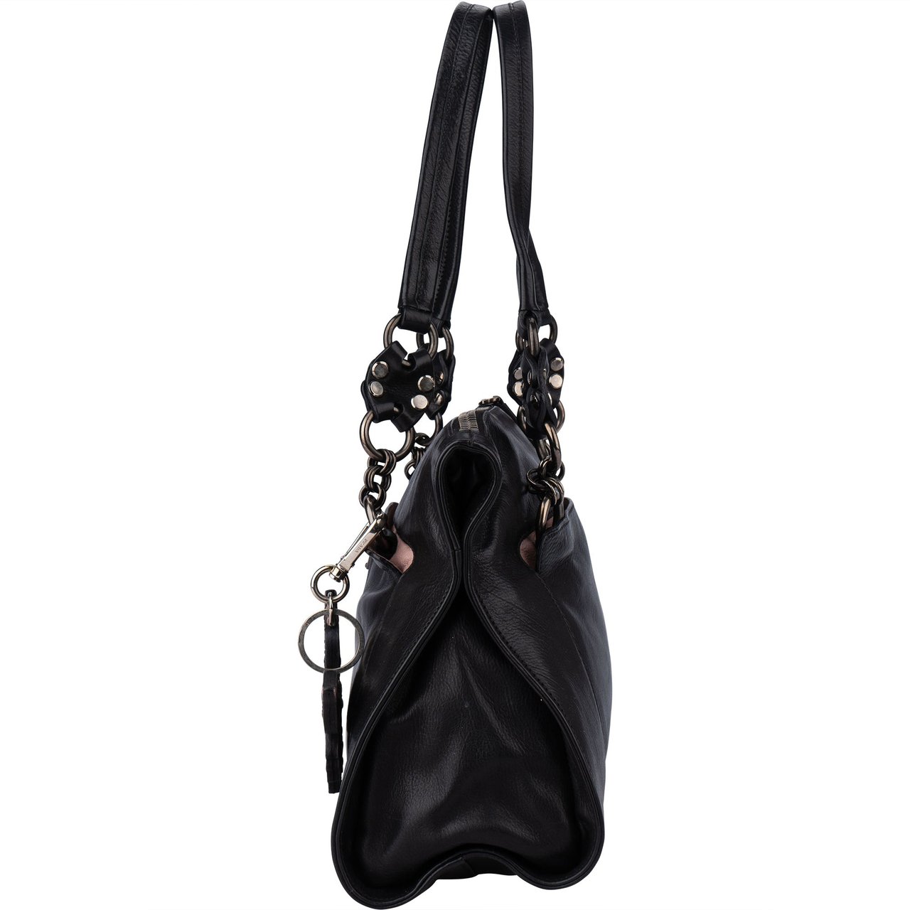 Prada Prada Black Leather Triangle Butterfly Handbag Zwart