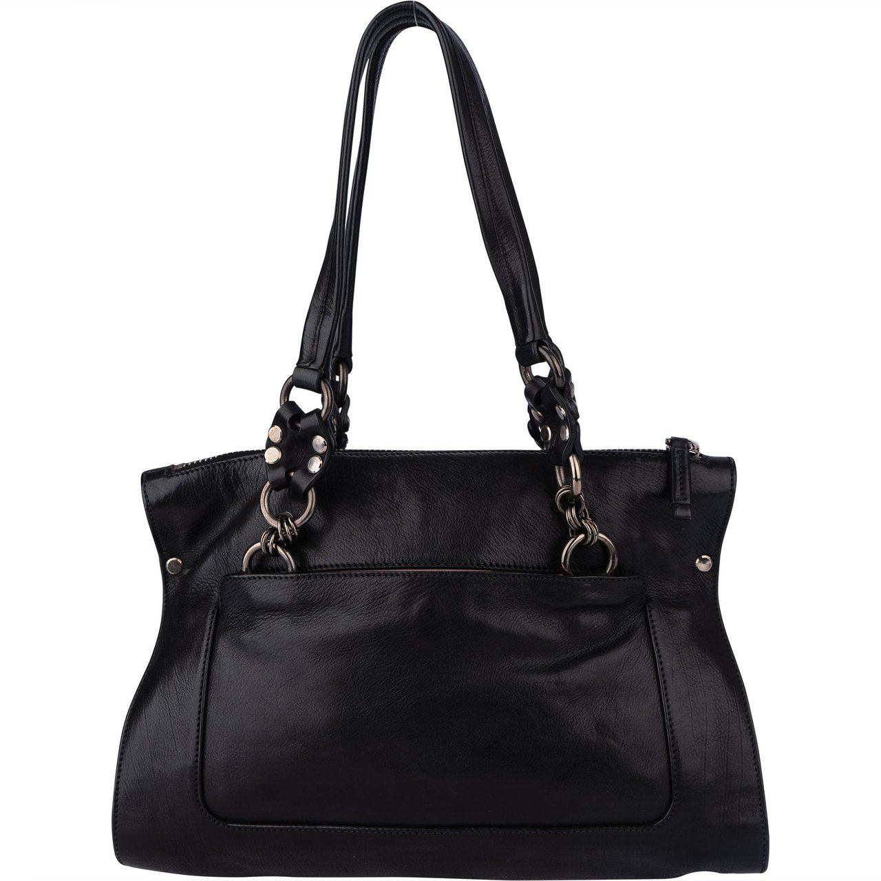 Prada Prada Black Leather Triangle Butterfly Handbag Zwart