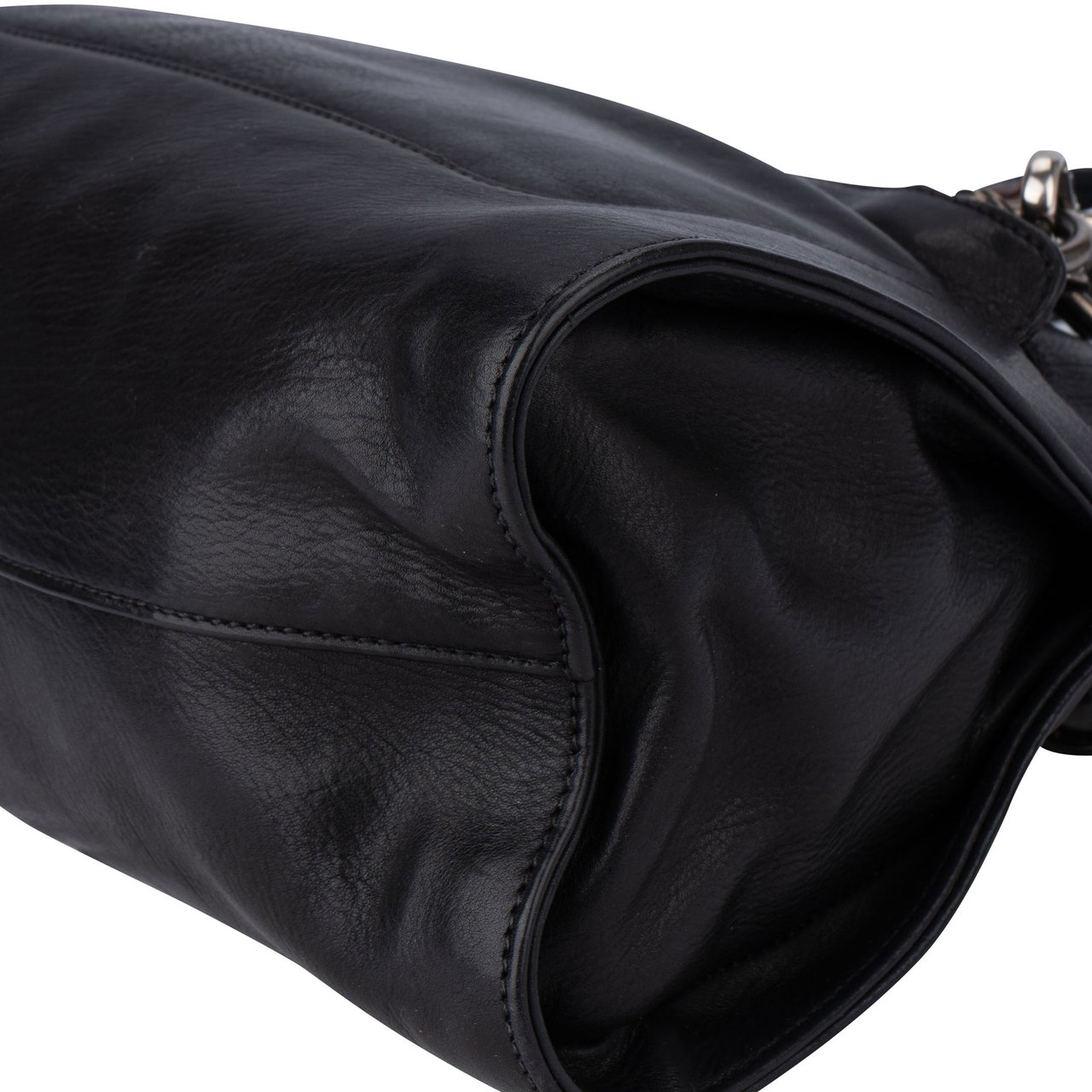 Prada Prada Black Leather Triangle Butterfly Handbag Zwart