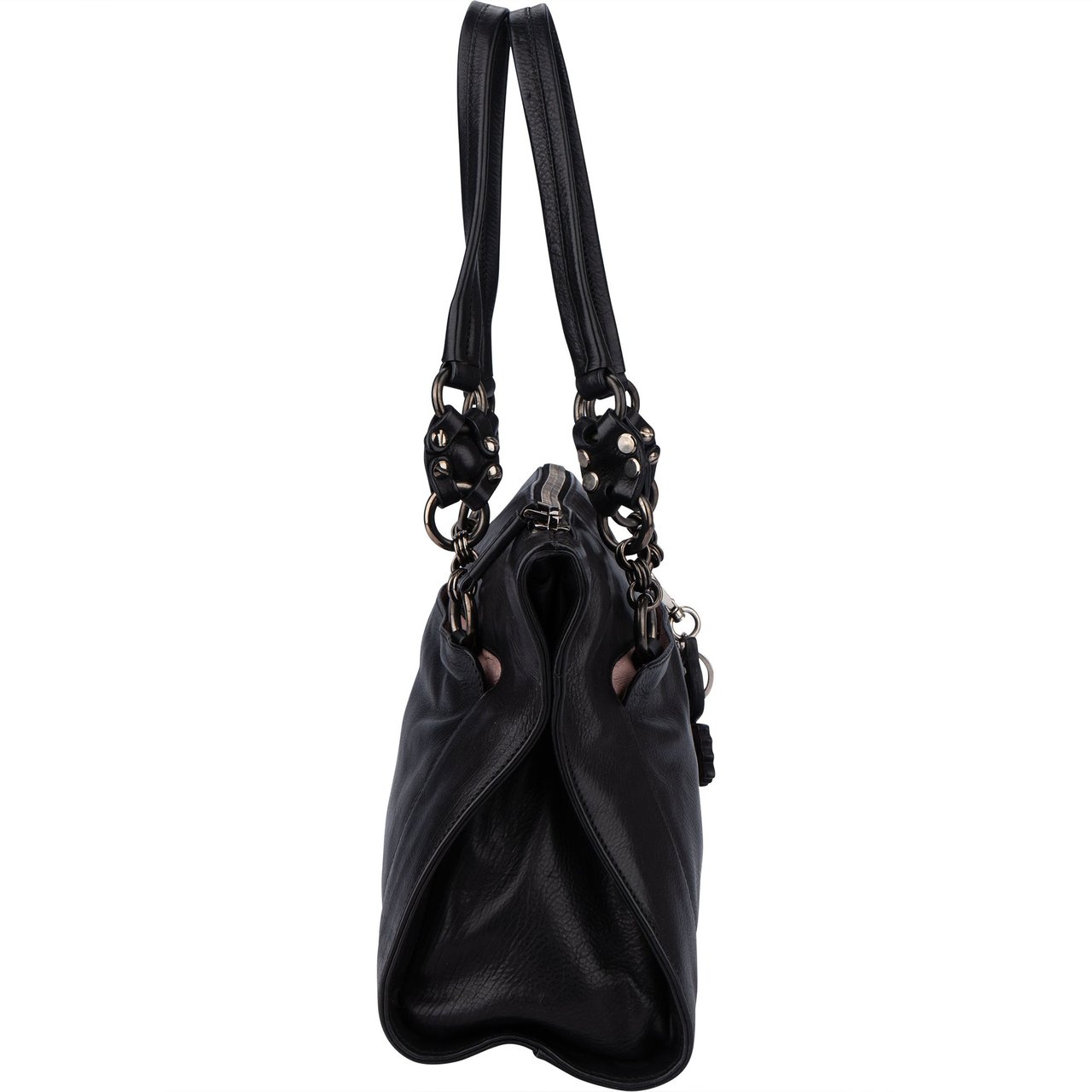 Prada Prada Black Leather Triangle Butterfly Handbag Zwart