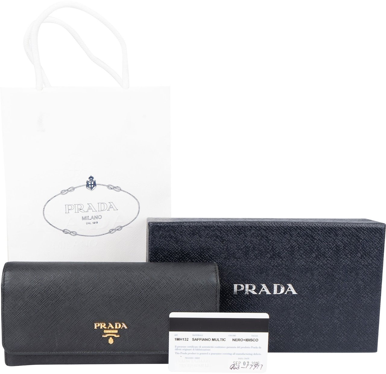 Prada Prada Saffiano Multic Leather Continental Wallet Zwart