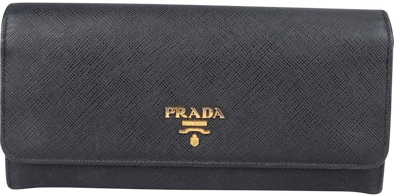 Prada Prada Saffiano Multic Leather Continental Wallet Zwart