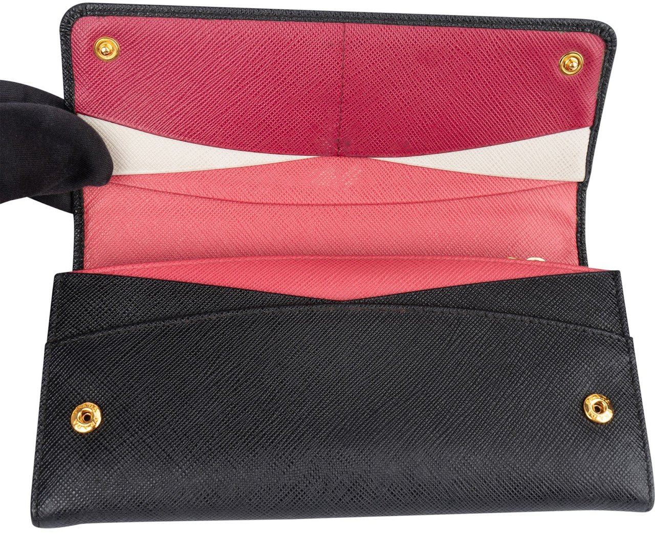 Prada Prada Saffiano Multic Leather Continental Wallet Zwart